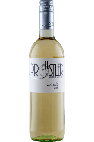 Eine Flasche Gemischter Satz Verlockend Weiß aus Blütenmuskateller und Grünem Veltliner - Weinbau Pröstler