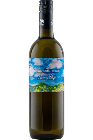 Eine Flasche Grüner Veltliner Weinviertel DAC Reserve Himmelblau - Weinbau Pröstler
